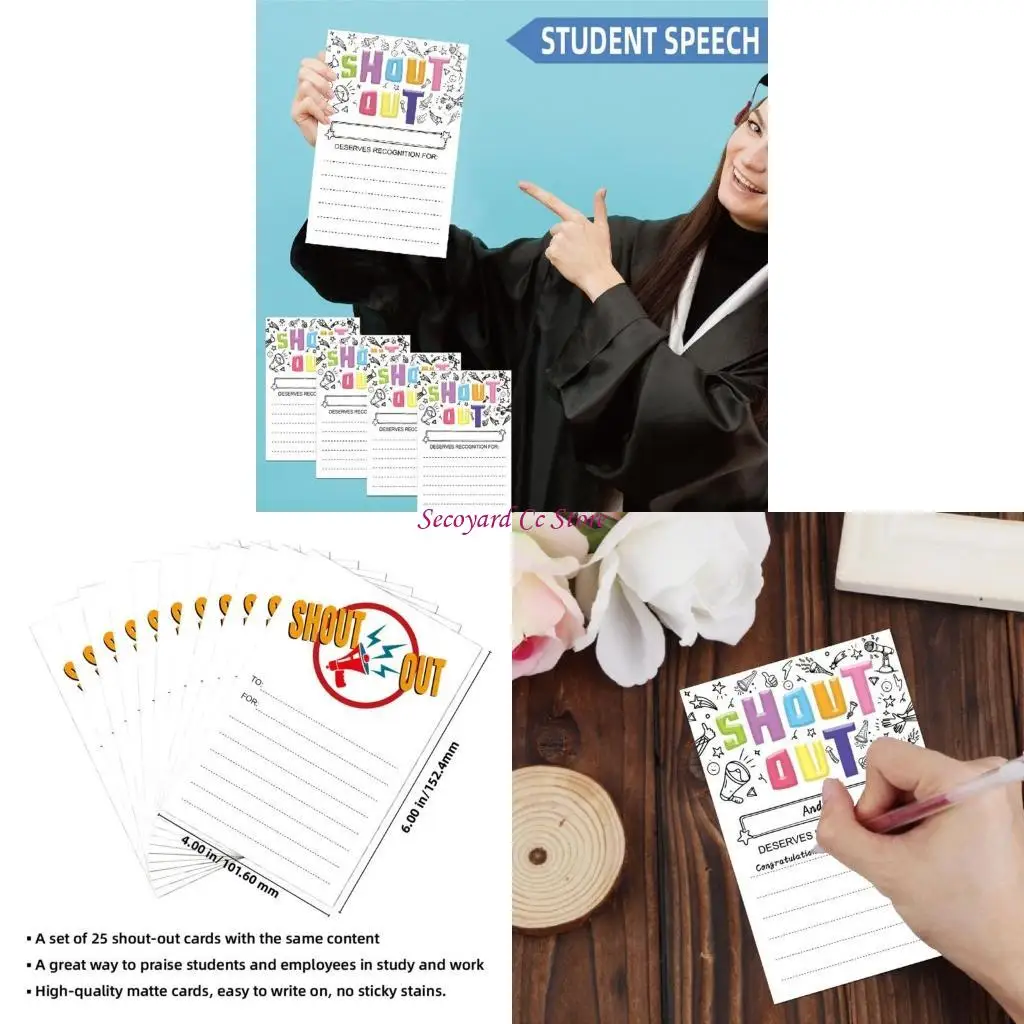 

N3UC 25 Counts Fun Shout Out Cards Recognition Reward Cards 4x6Inch Reward Cards For Students Teachers Employees Office Staff