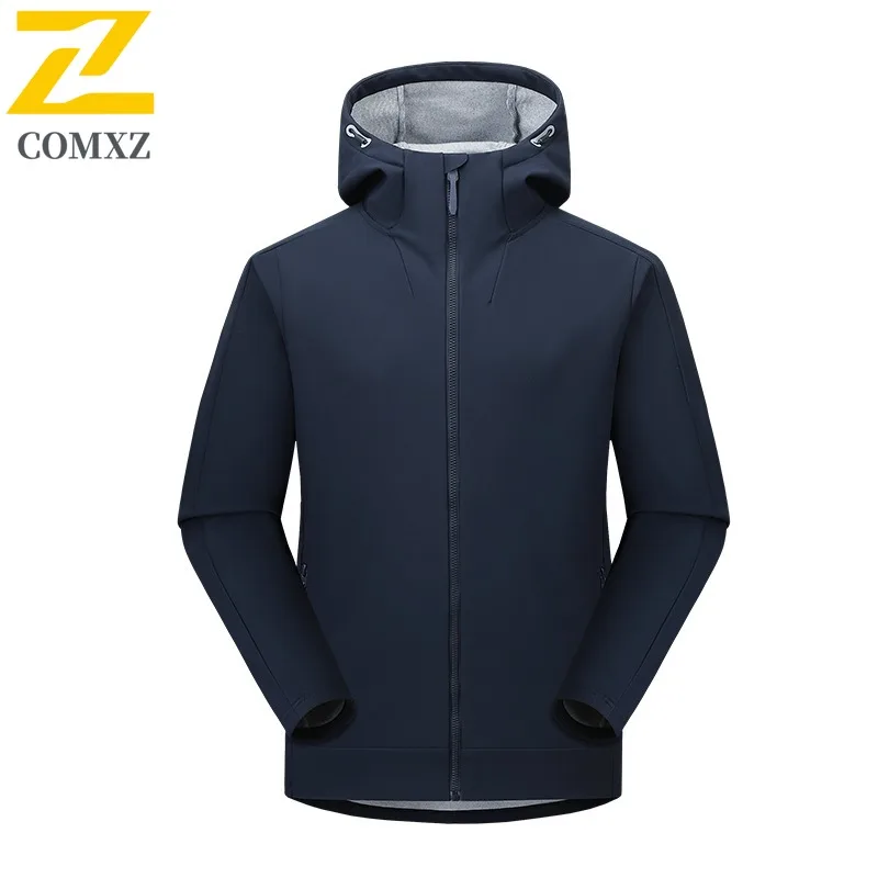 

COMXZ Мужская ветровка, однотонная ветрозащитная теплая куртка больших размеров, уличная байкерская куртка для путешествий, кемпинга, повседневное пальто для прогулок