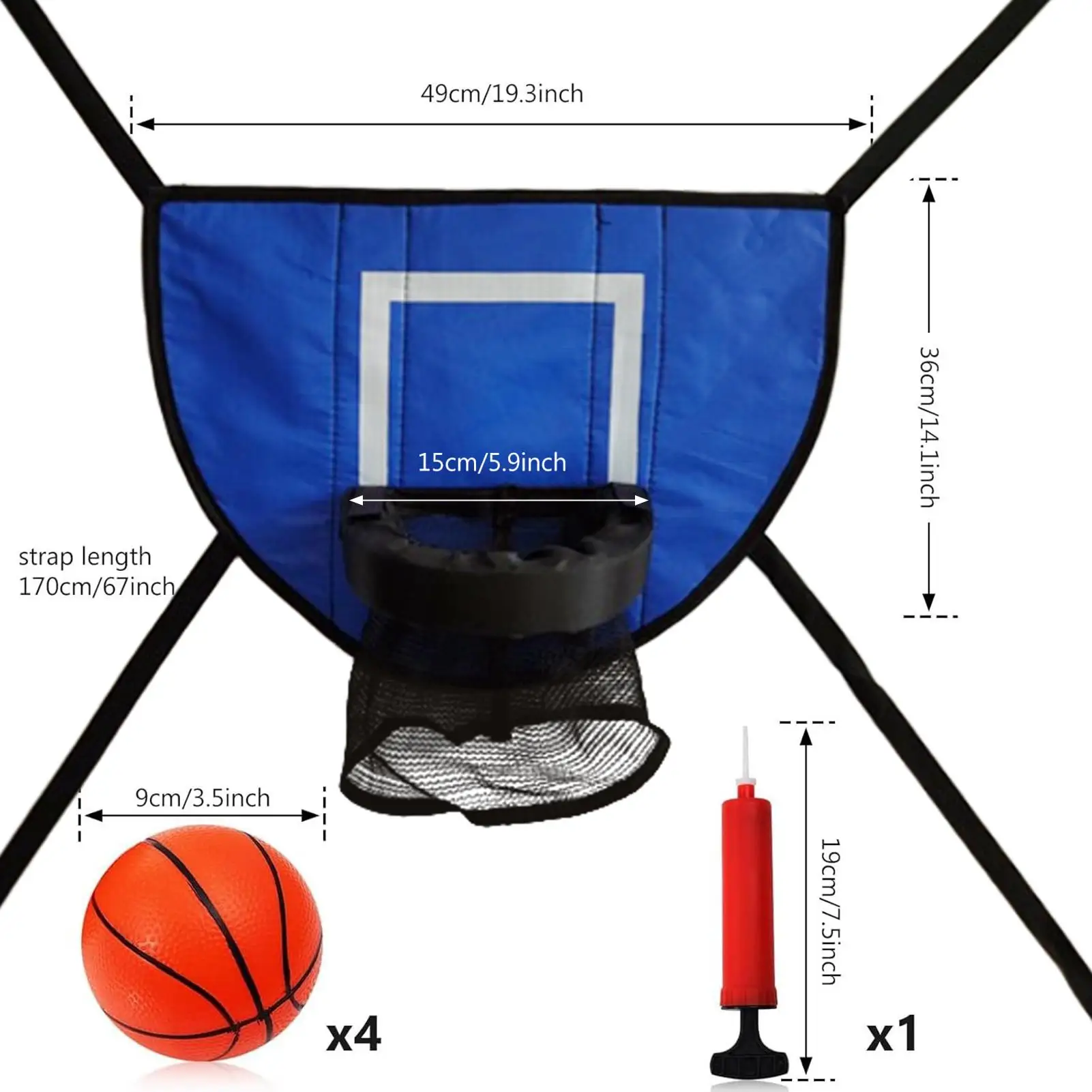 Ring Basket untuk Trampolin Luar Ruangan Dapat Disesuaikan Lembut Ring Rebound Basket dengan 4 Bola Ring Basket Trampolin