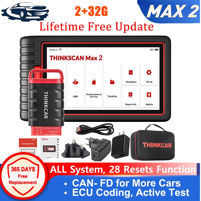 

THINKCAR Thinktool ThinkScan Max 2 Full system Lifetime free AF DPF IMMO 28 Reset ECU Coding OBD2 Scanner Support CANFD For GM