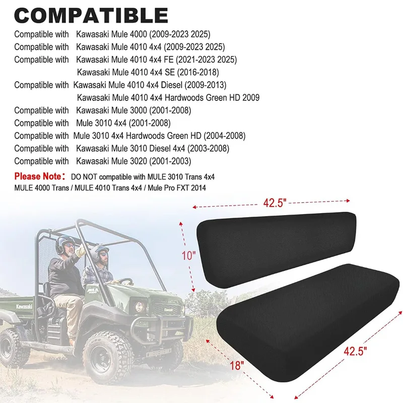 UTV Bench Seat Cushion Replacement Seat Cover Waterproof Seat Protector For Mule 4000 4010 3000 3010 3020 UTV Accessories