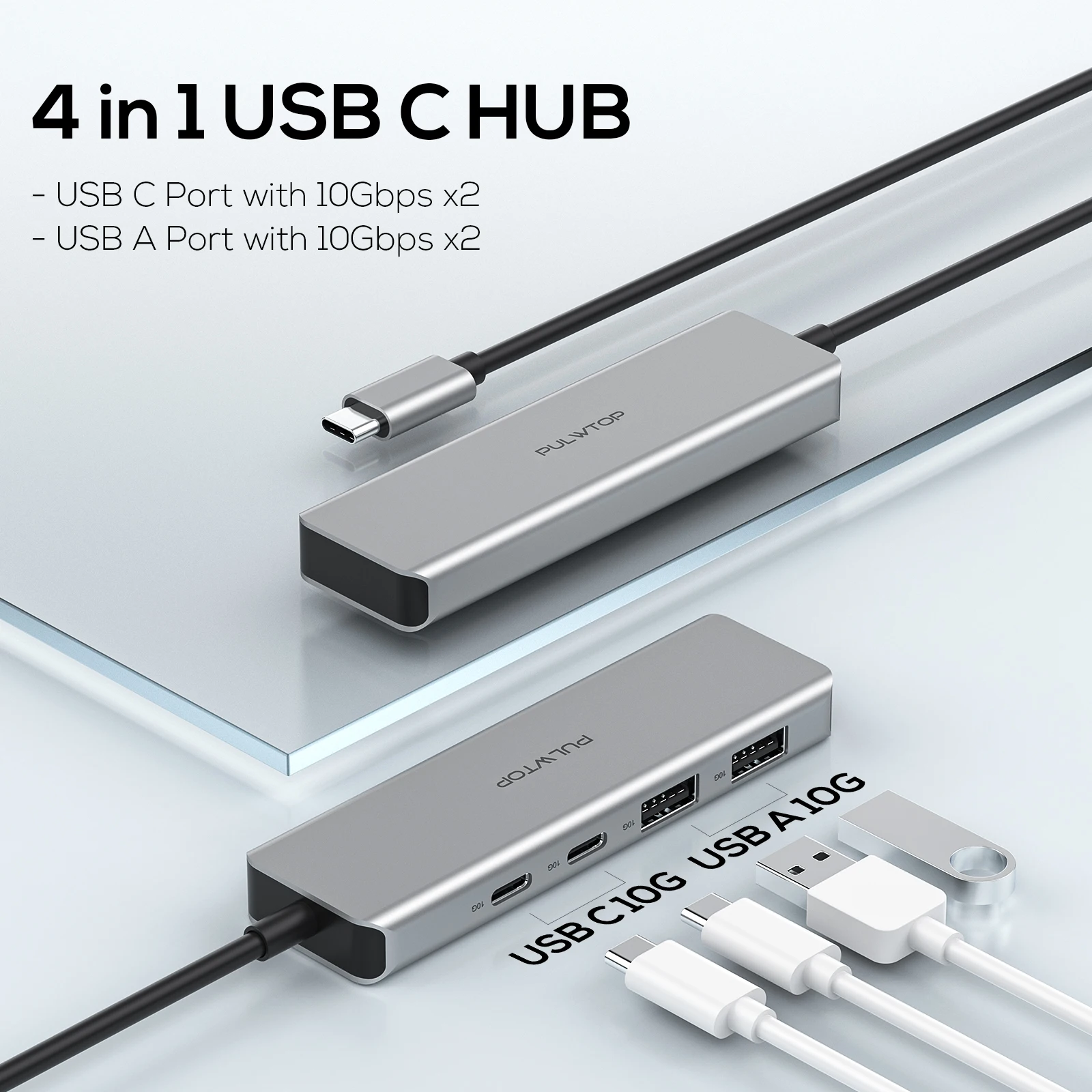 PULWTOP USB C Hub with 10Gbps,USB C Splitter,4 Ports USB Type C to USB C/A Hub,USB C Adapter for MacBook Pro/Air,iMac,Laptop