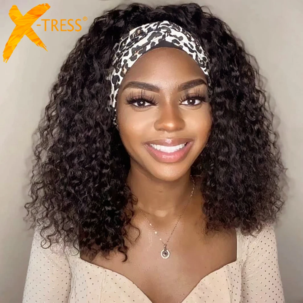 Synthetic Headband Wig For Black Women Kinky Curly Medium Length 18