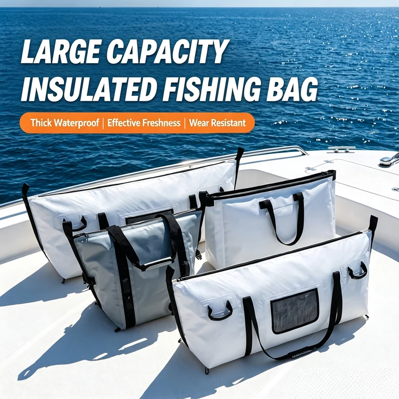 Große Kapazität Isolierte PVC-Fischkühltasche, auslaufsichere Unisex-Wasserdichte Thermotasche für Angeln, Camping und Angelausrüstung.