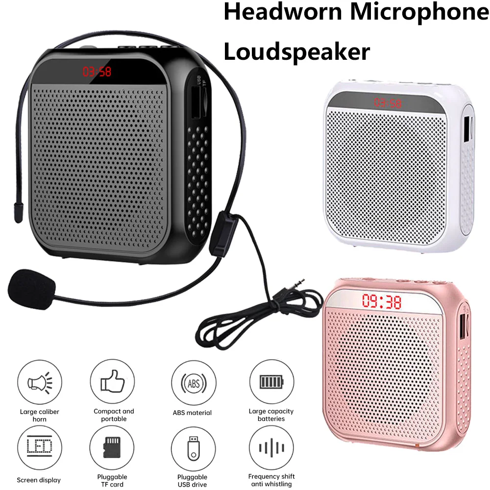 Headworn Portable Loudspeaker Teacher Lecture Recorder Microphone Display Surround Sound Outdoor Speaker Player Voice Amplifier