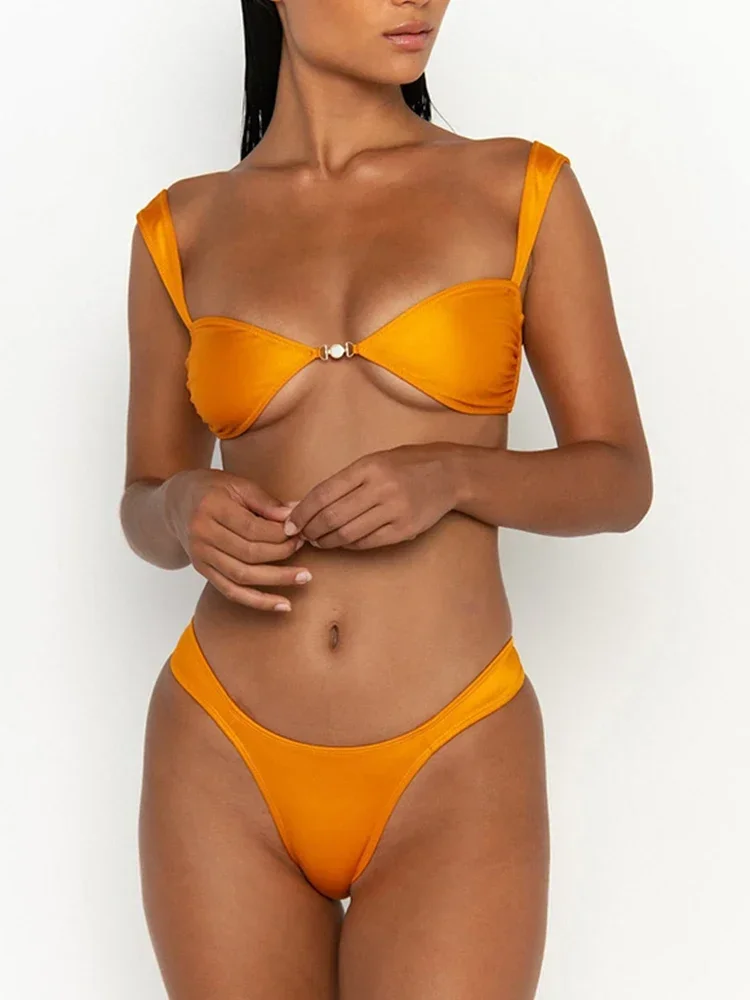 Miyouj-Bikinis sexys para mujer, traje de baño de Color sólido, traje de baño Sexy, ropa de playa estilo vendaje, traje de baño brasileño de corte alto 2024