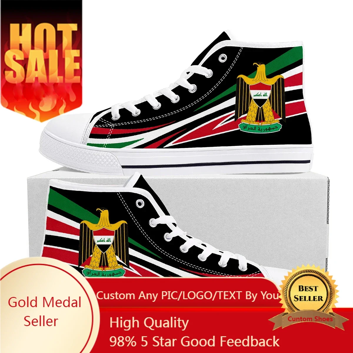 

Iraq Flag Mesopotamia High Top High Quality Sneakers Mens Womens Teenager Canvas Sneaker Casual Couple Shoes Custom Made Shoe