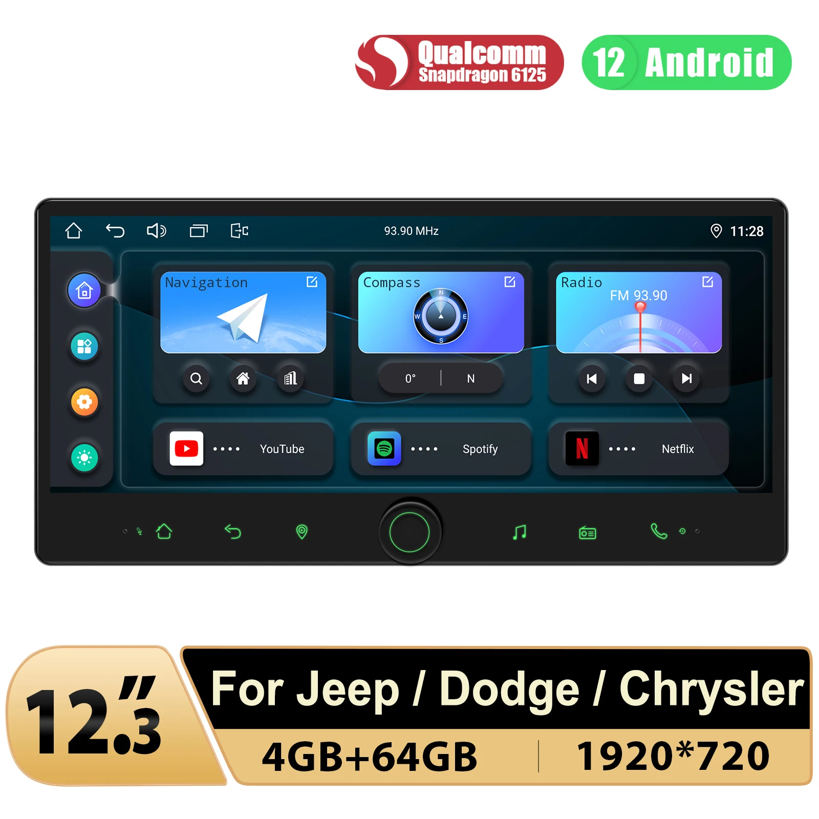 

JOYING 12.3 Inch 1920*720 Touch Screen Autoradio Car Radio Stereo Multimedia Video Player Carplay For Jeep Dodge Chrysler