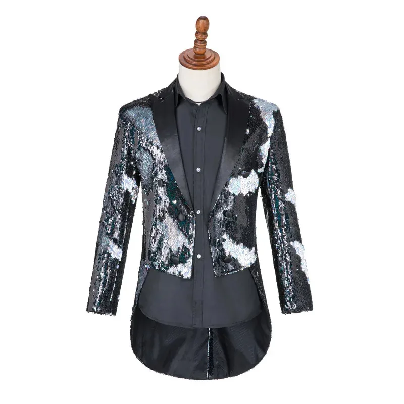 Men's Sequin Performance Costume, Magician's Tailcoat, Band Host's Conductor's Costume, Stage Performance Suit, Top