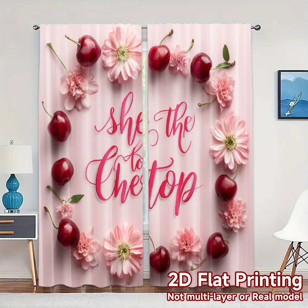 2pcs, 2D FLAT PRINTING Curtains (Without Rod) CherryBlossomArt Popular Creative Curtains Polyester Easy Install Curtains Thermal