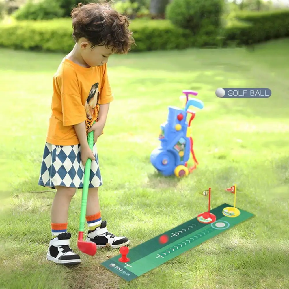 어린이 골프 세트 백백 골프 게임 스포츠 장난감 휴대용 어린이 골프 클럽 세트 플래그 매트 연습 공 야외 장난감 소년 소녀