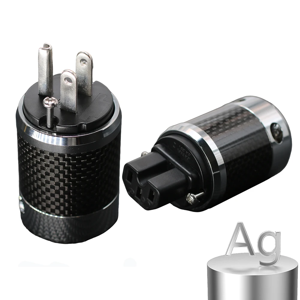 XSSH 99.99 4N Pure Silver US IEC Power Plug Sound Home Theater Hi-Fi Systems Electrical Connector for DIY Power Cable Wire