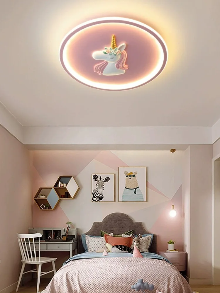 BOSSEN Scandinavian LED Children\'s Room Ceiling Pendant Light, Pink/Blue Unicorn for Living Room, Bedroom Home Decoration.