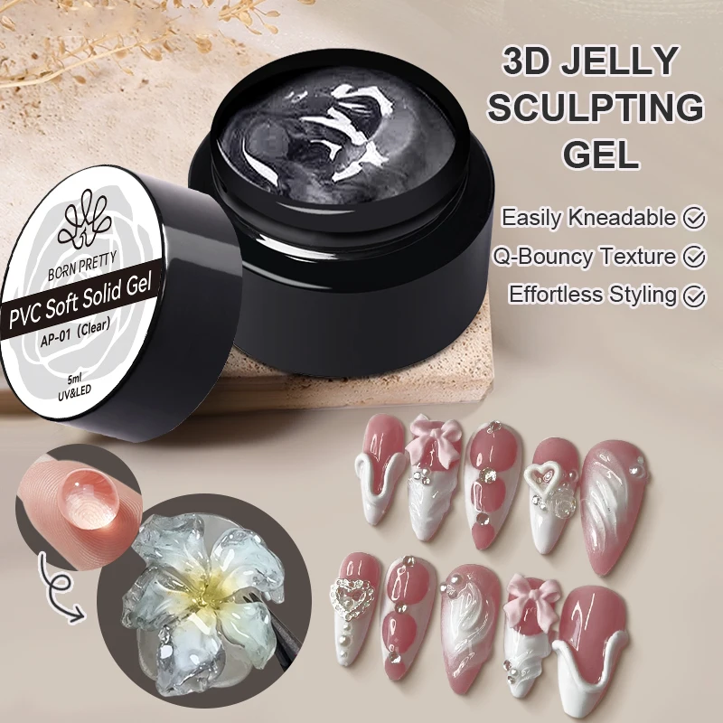 

BORN PRETTY 5ml 3D Jelly Sculpting Gel Non Stick Hand Extension Nail Carved Gel Polish 5D Modeling Solid Painting Carving Nails