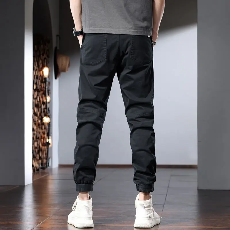 Spring Autumn Fashion Corduroy Solid Men's Clothing Elastic Waist Bound Feet Pockets Korean Thin Style Drawstring Casual Pants