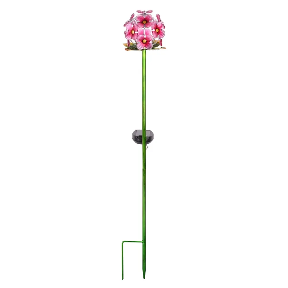 Set di 4 paletti solari da giardino con ortensia rosa