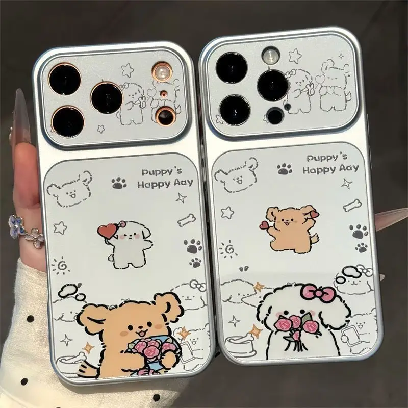 Cute Cartoon Dog Luxury Couple Phone Case for IPhone 17 Pro Max 13 14 15 16 Pro Max Air Plus Tpu Lambskin Protective Case Gift