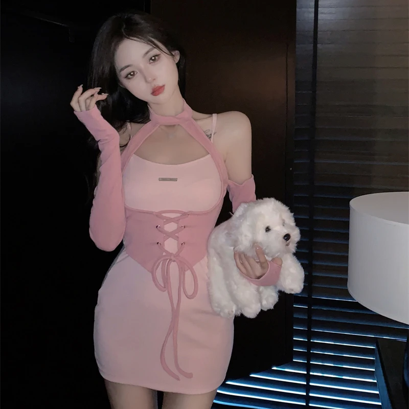 Y2K Women's Bodycon Dress Slim Sexy Contrast Colors Bodycon Dress Korean Version