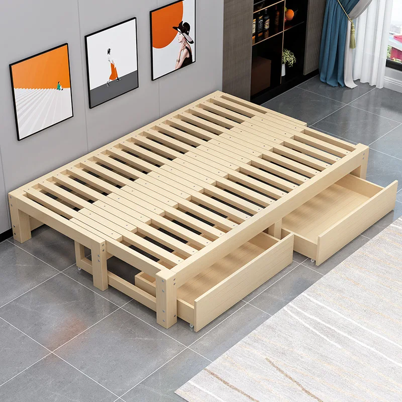 Factory Direct 2026 Solid wood sofa bed, multi-functional folding tatami, push-pull telescopic bed, small apartment, sitting