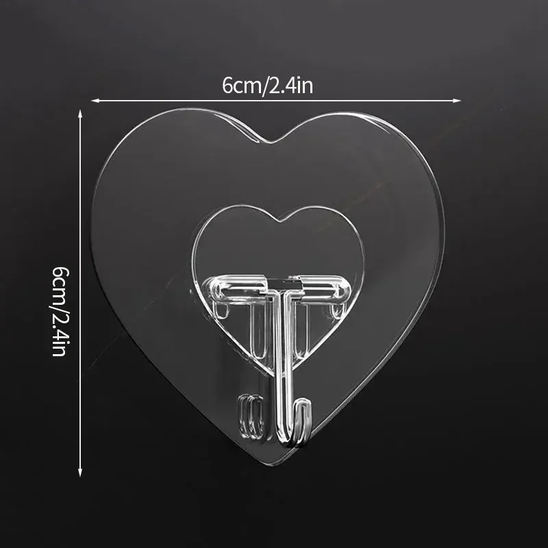 Heart Shape Transparent Hooks Non Punching Plastic Love Hangers Holder Self Adhesive Key Towel Multi-Purpose Hooks Storage Rack