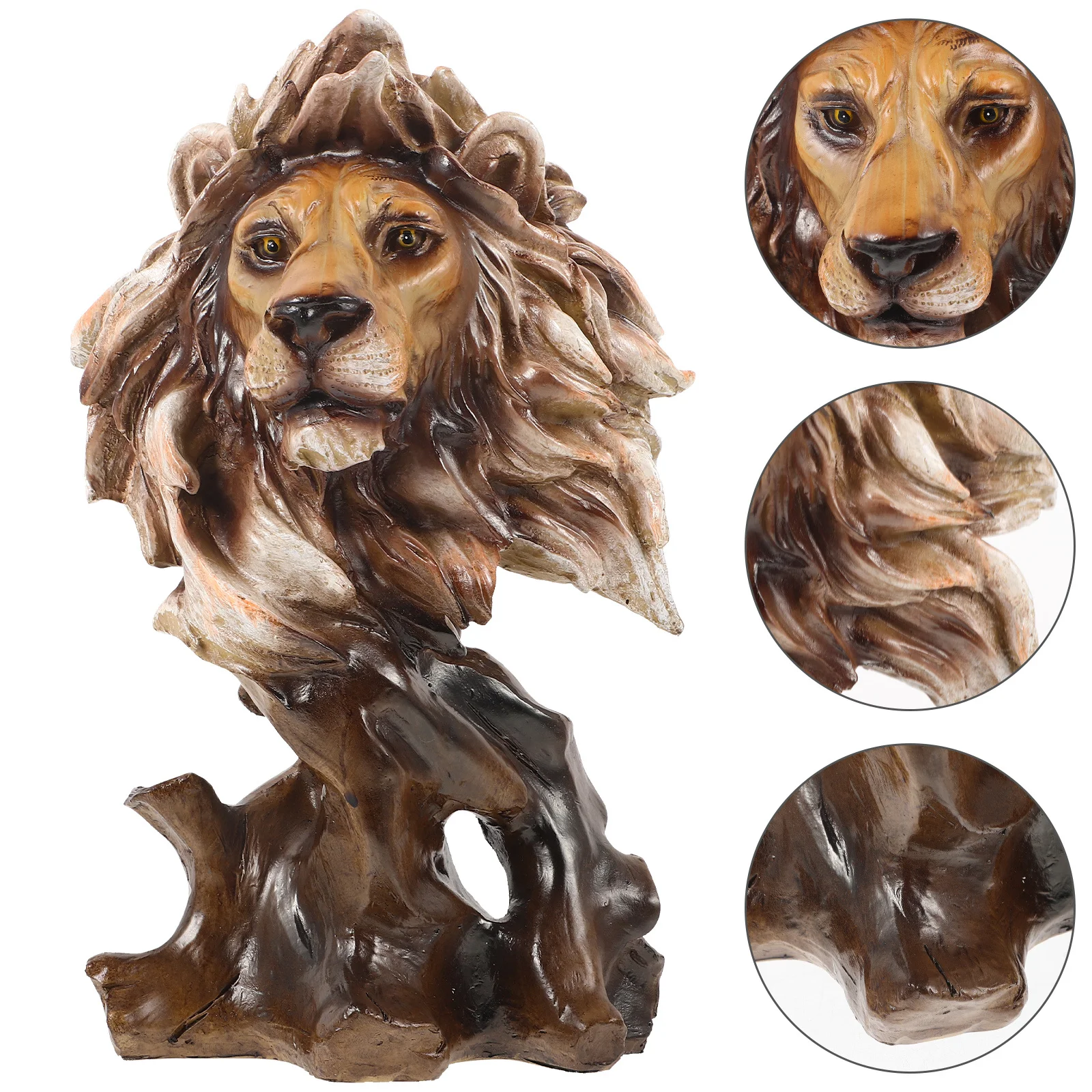 

Lion Head Statue Resin Vintage Craft Decorative Animal Head Sculpture for Office Home Garden Table Decor