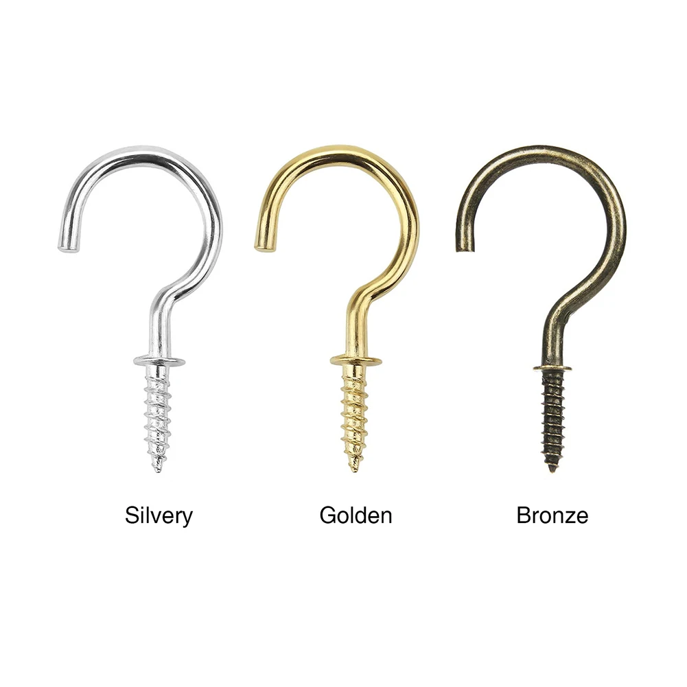 Glarks 120-Piece Brass Plated Cup Hook Assortment – 6 Sizes 1/2 To 1-1/4 Inch, Lag Thread Hanging Hooks For Lights, Planters, Towels & More