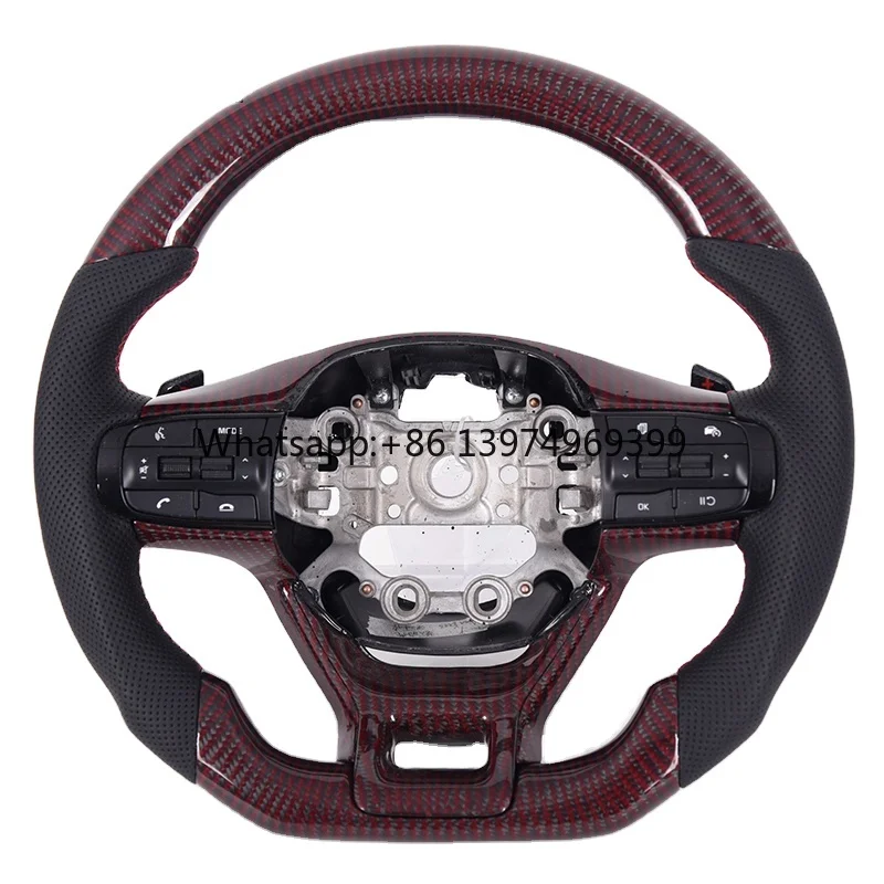 For Kia Real Car Accessories Glossy Carbon Fiber Steering Wheel With Perforated Leather