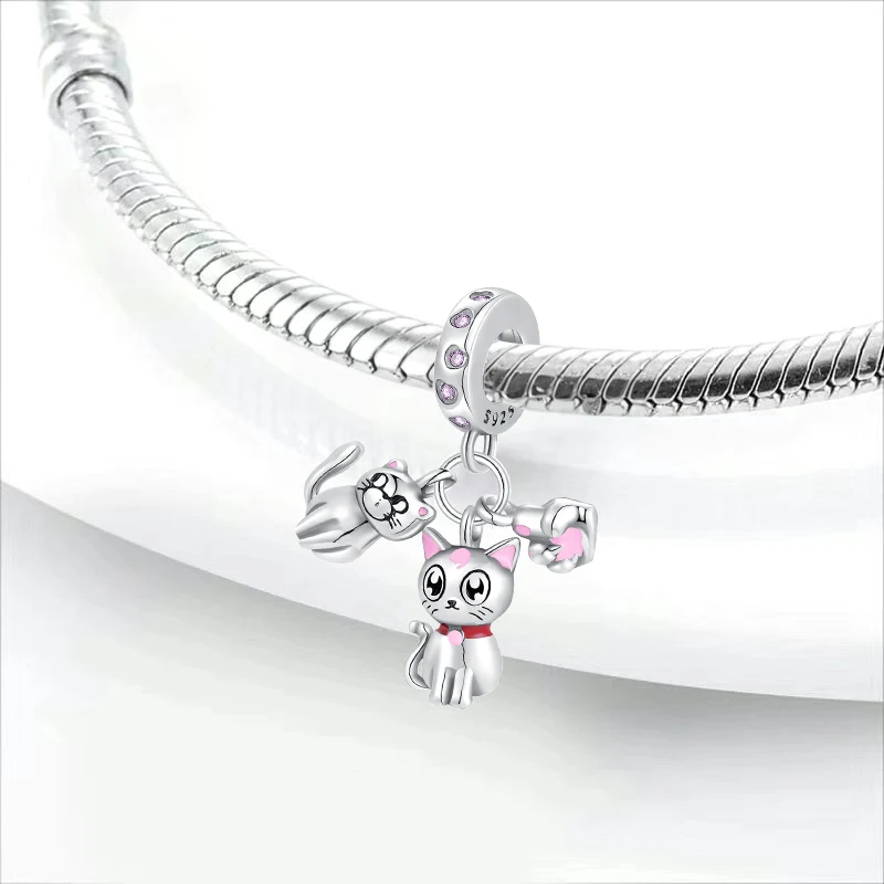 2024 Hot Sale Fine 925 Silver Fit Original Pendant Bracelet Kitten whale lion rabbit Charm Bead Necklace Diy Women Jewelry Gift