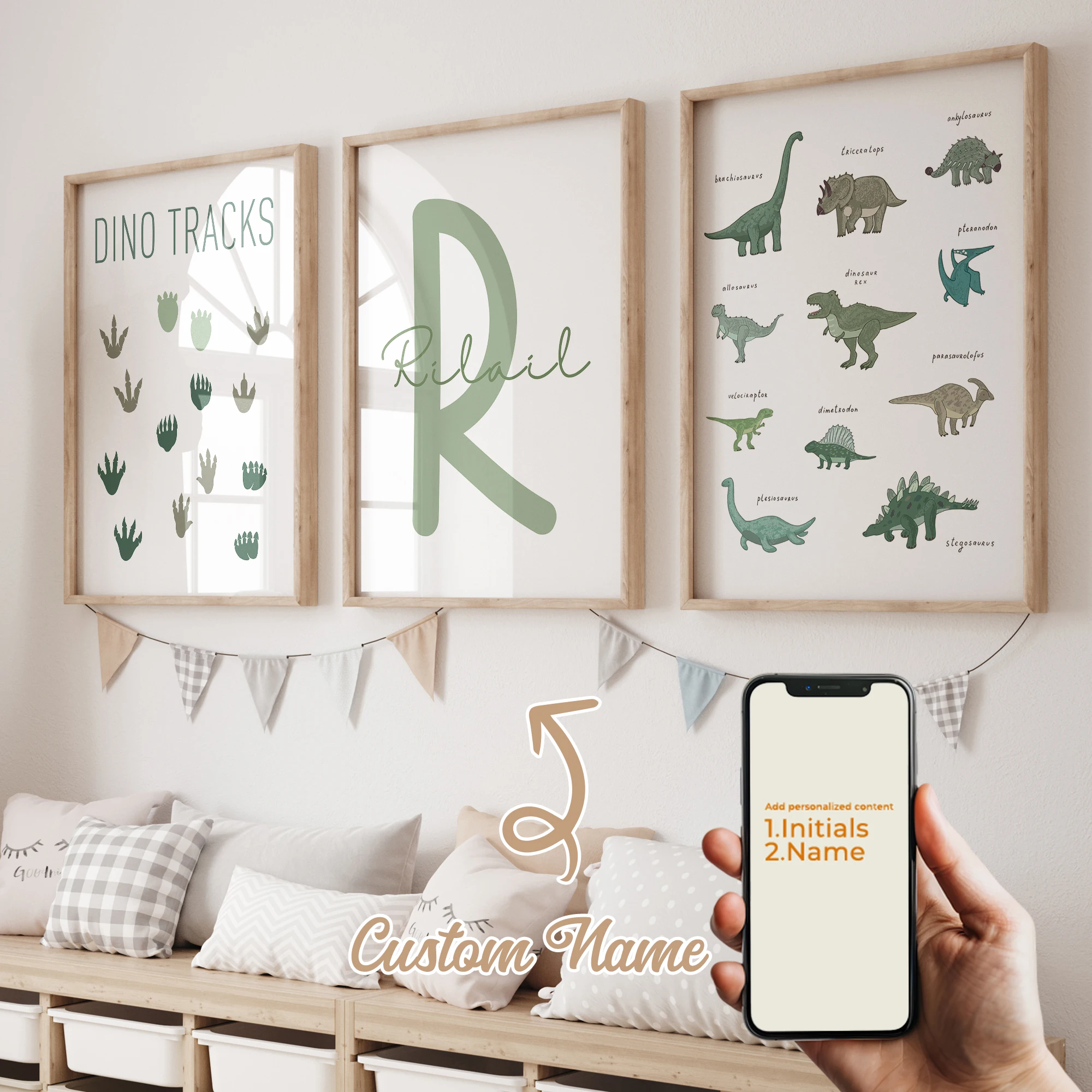 3-pcs-nome-personalizado-dos-desenhos-animados-criancas-dinossauro-arte-da-parede-impressao-imagem-cartaz-da-lona-pintura-para-sala-de-estar-decoracao-casa