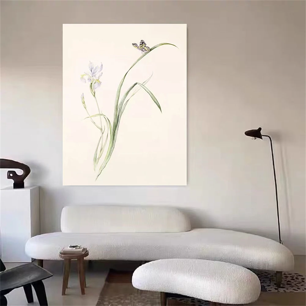 Hand-Painted Purple Flower Painting Oil Painting Handmade Knife Flower Canvas Painting Modern Artist Home Decor Wall Art Picture