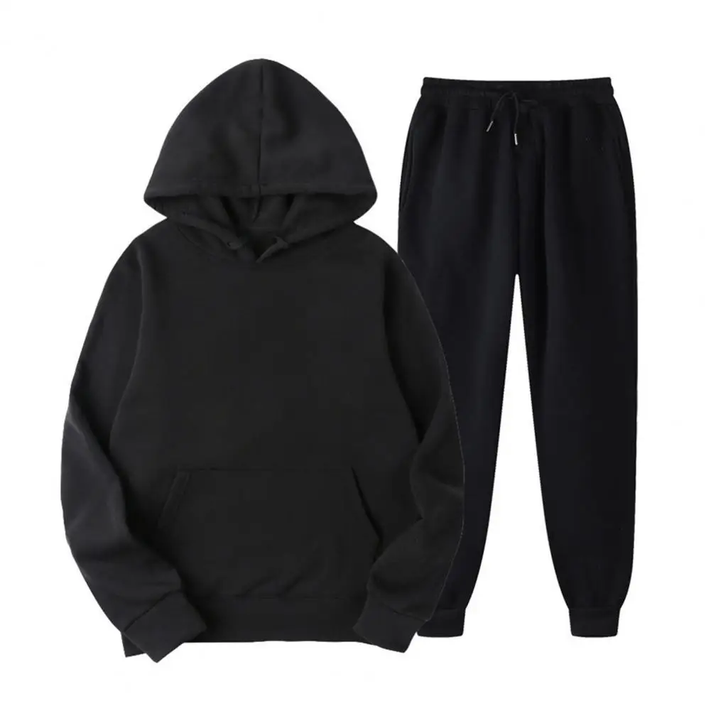 Men Sports Suit Two-Piece Tracksuit Set Hooded Drawstring Long Sleeve Sweatshirt Elastic Waist Trousers Set Sports Tracksuit
