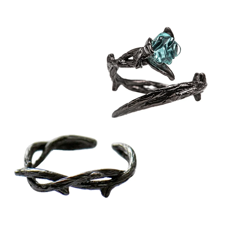 2 Stück Rosen-Paarringe, schwarz, offener Schwanz, Fingerdekoration, Hochzeitstag, Modeschmuck für einzigartiges Design, langlebig, Premium