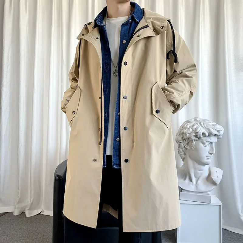 Windbreaker Men's Mid to Long Autumn and Winter Plus Cotton Thick Coat Knee Cotton Coat, Spring and Autumn Men's Coat