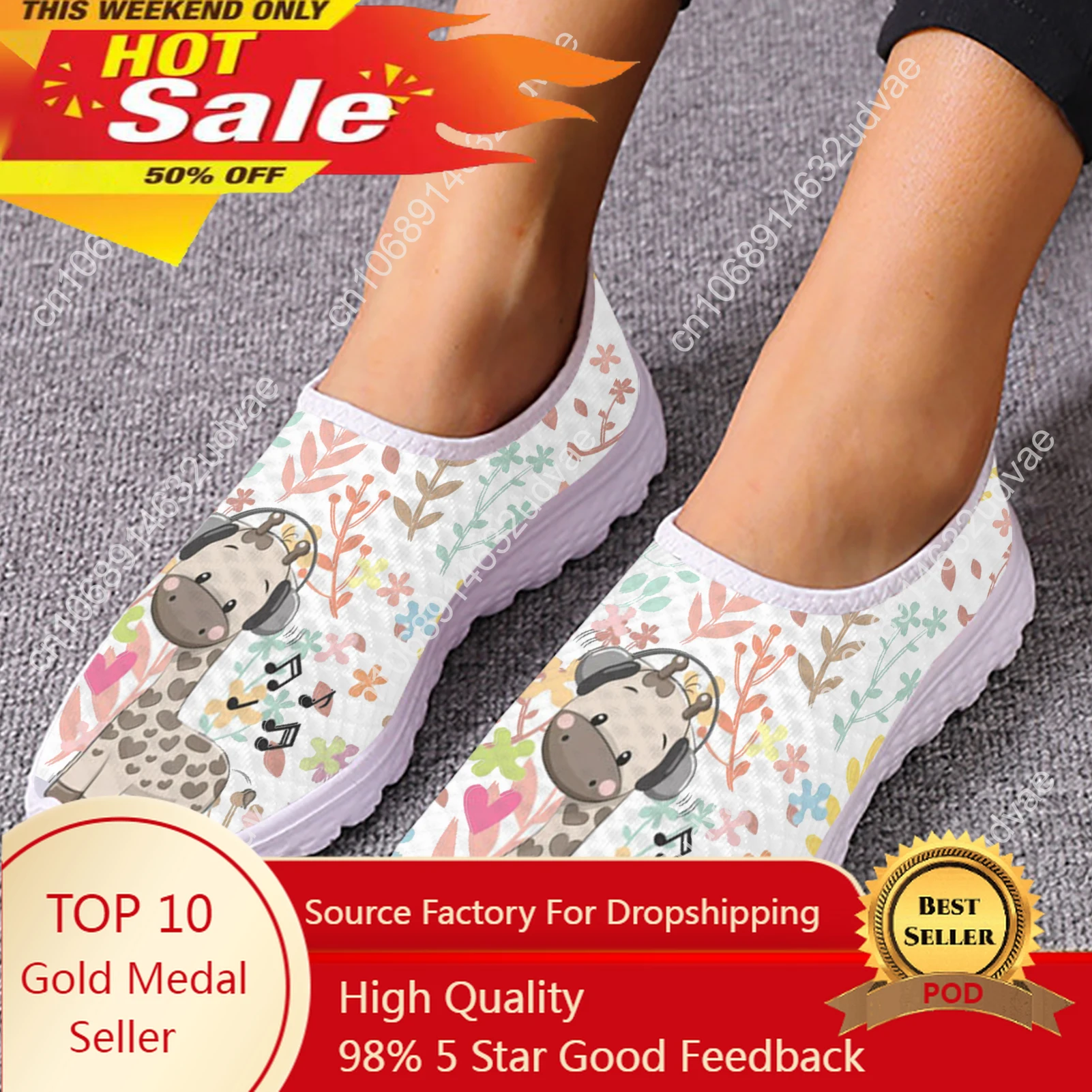 

Casual Flats Shoes Cute Couple Giraffe Pattern Women Slip-on Flats Zapatillas Mujer Breathable Comfort Sneakers