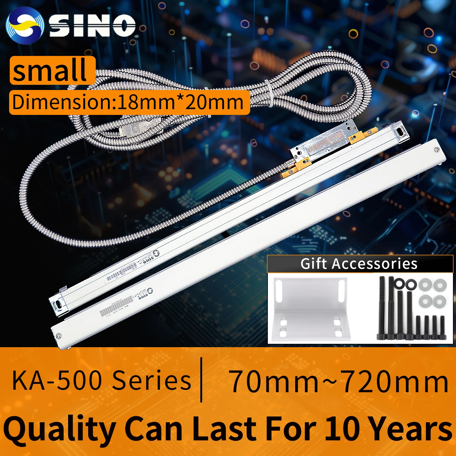 SINO High-precision Small Size Linear Scales 1μm Accuracy 5V TTL Optical Ruler 520/570/620/670/720/7700mm Lathe Grinder