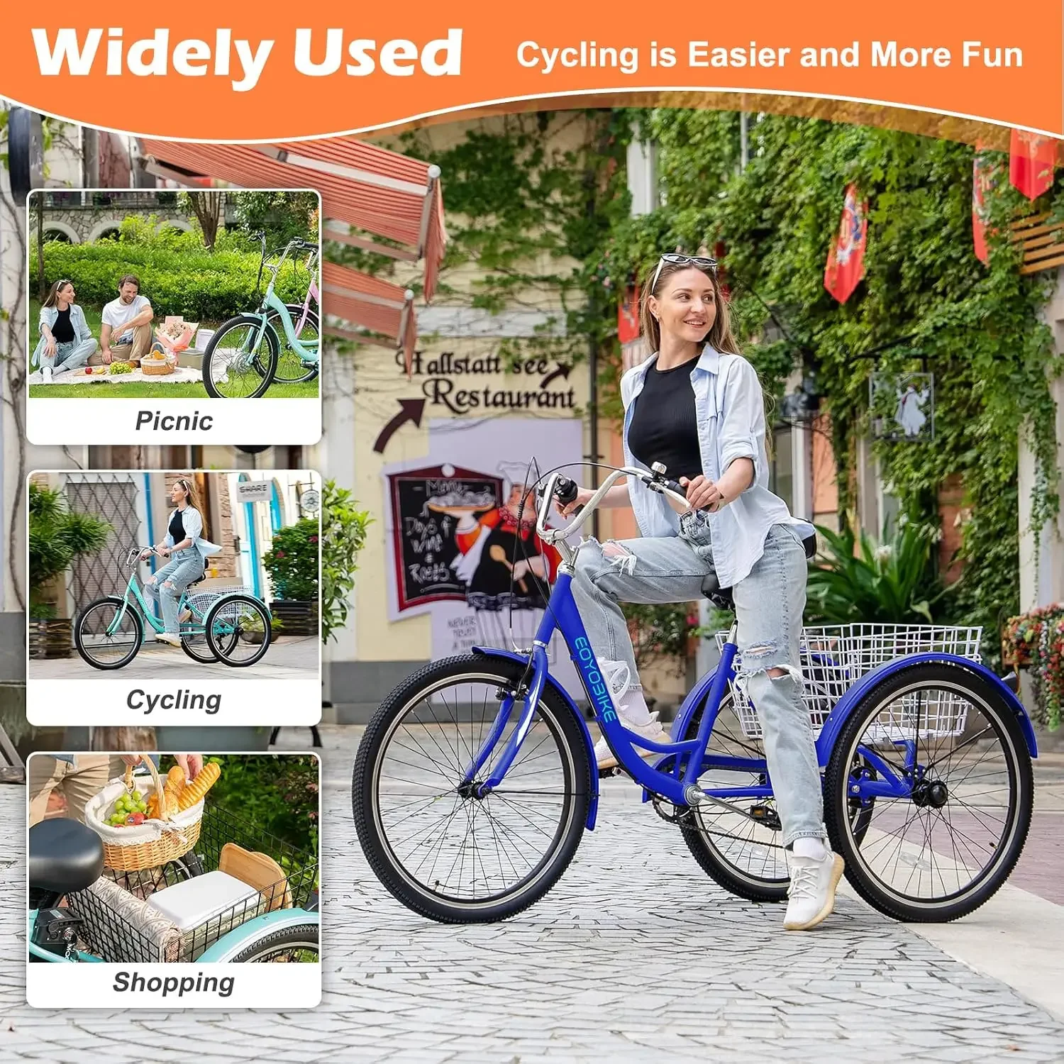 Adult Tricycle, 7 Speed Adult Trike, 20/24/26 inch 3 Wheel Bike with Basket | Low Step-Through Frame, Wide Seat with Backrest