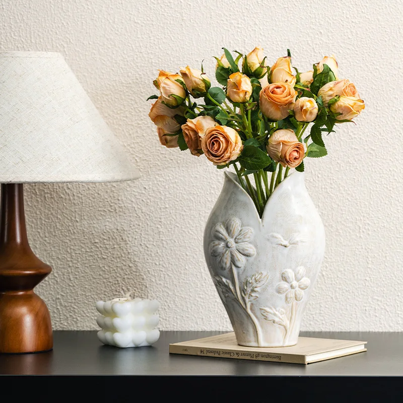 CAPIRON Retro Ceramic Fish Vase Wabi Sabi Home Living Room Decoration Centerpiece Flower Container for Dried Flower Pampas Grass