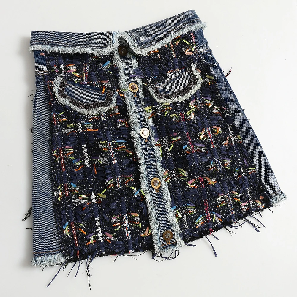 Femmes Denim jupe jean simple boutonnage bouton élégant taille haute Sexy jupe gland tenues femme vêtements Patchwork élégant