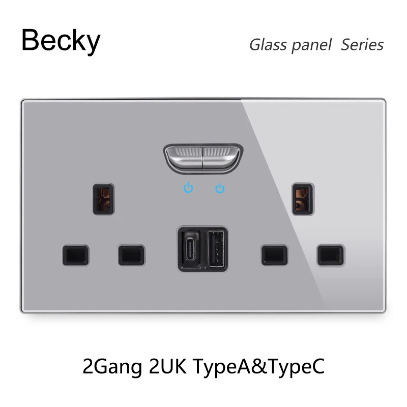 146 13a Reset Toggle Tempered Glass 2Gang UK Socket Switch Combination Panel Power Socket Office Hotel Home Villa Decoration image 3