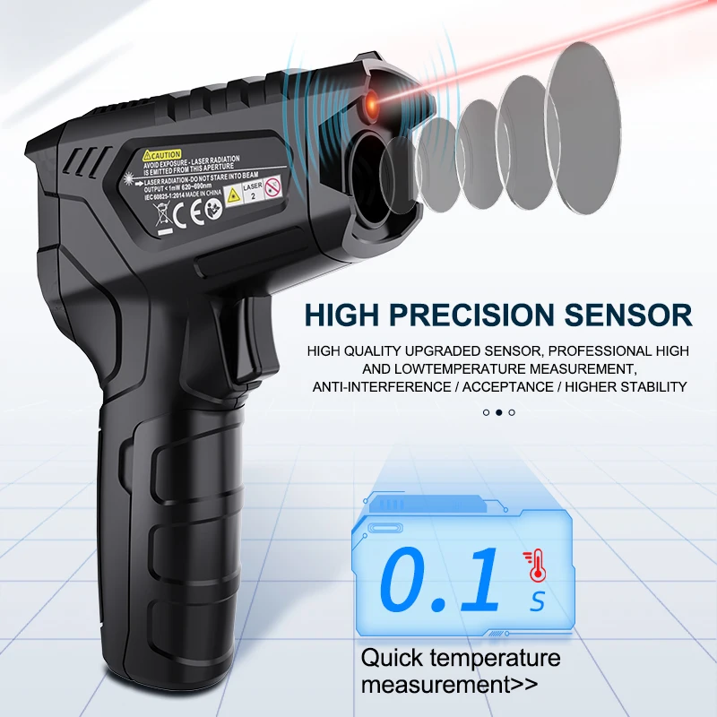 Non-contact Digital Infrared Thermometer Laser Temperature Pyrometer Imager Hygrometer IR Termometro Color LCD Light Alarm Meter