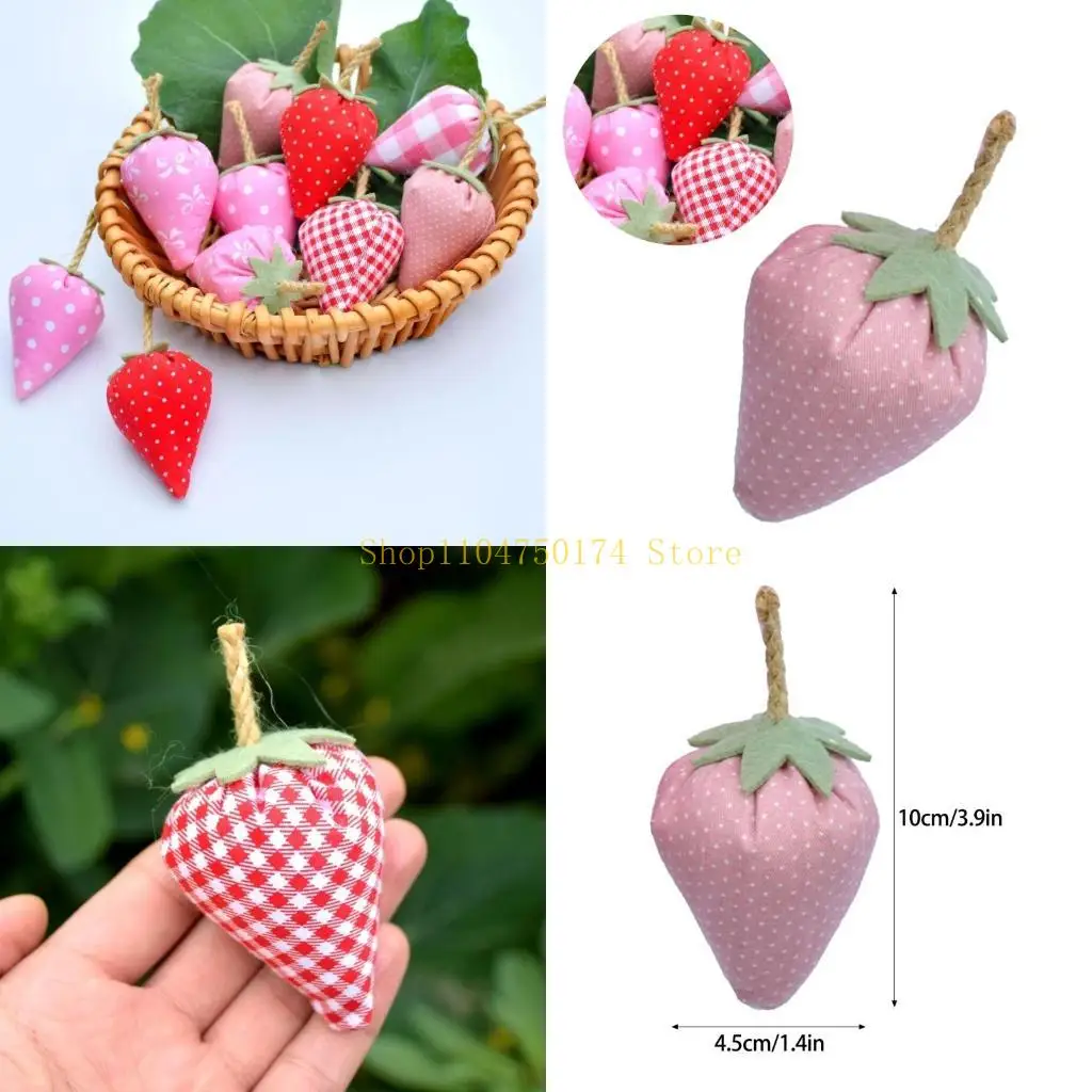 6Pcs Vintage Fabric Strawberry Tiered Tray Decors Spring Fruit Stuffing Decors top sale