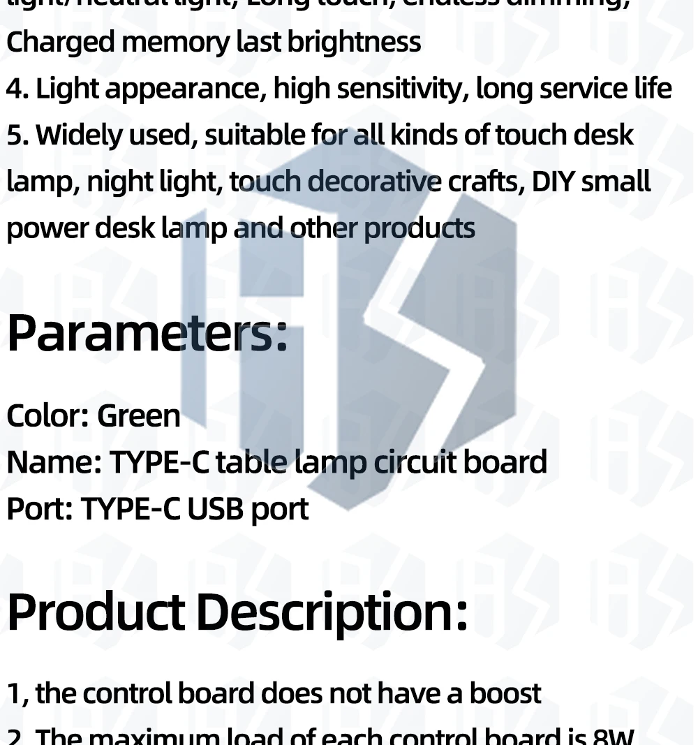 8W Typ-C Tischlampe Leiterplatte USB-Ladung Drei-Stufen-Stufenlose Dimmung LED-Touch Kleine Nachtlampe Steuermodul Grün – Detail 2