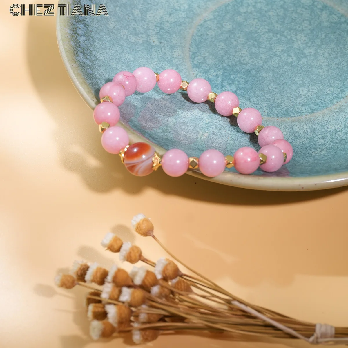 

Natural Rose Stone Pink Agate Bracelet, High-end Design Fashion Bracelet, Men's and Women's Jewelry Gifts, Natural Crystal Beads