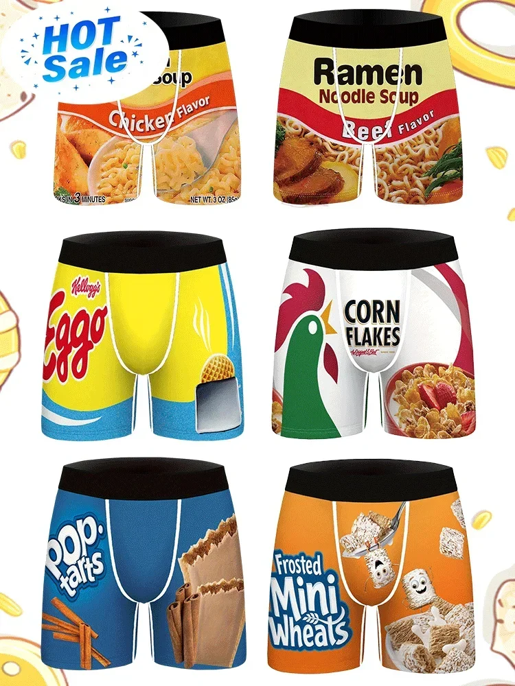 Cartoon Snack Instant Noodle Printed Men's Underwear Cool Breathable Quick-drying Fabric Daily Comfortable Novel Men's Underwear