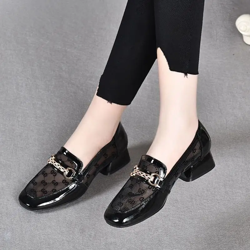 Ladies Summer Footwear with Heel Shoes for Women 2024 Black Square Toe Low Elegant Clear Transparent Beau Today Discount Spring