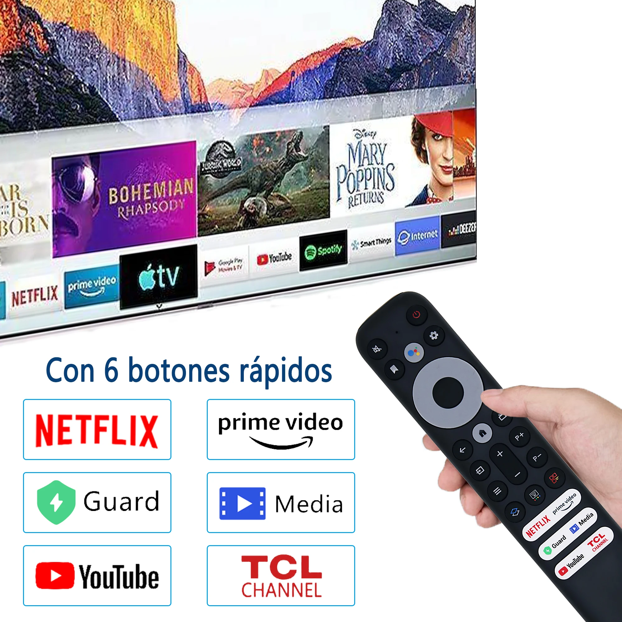 جهاز تحكم عن بعد بديل لأجهزة تلفزيون TCL ، RC902V ، 4K UHD ، QLED ، نماذج التلفزيون الذكي TCL ، متوافق مع TCL ، 4K