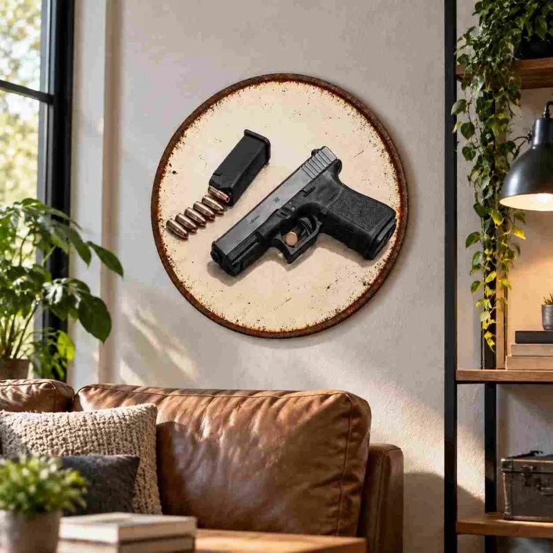 20x20cm The Pistol Metal Sign Is An Ideal Choice for Wall Decoration in Men's Cavesfamily Barsgame Rooms,or Garage Environments.