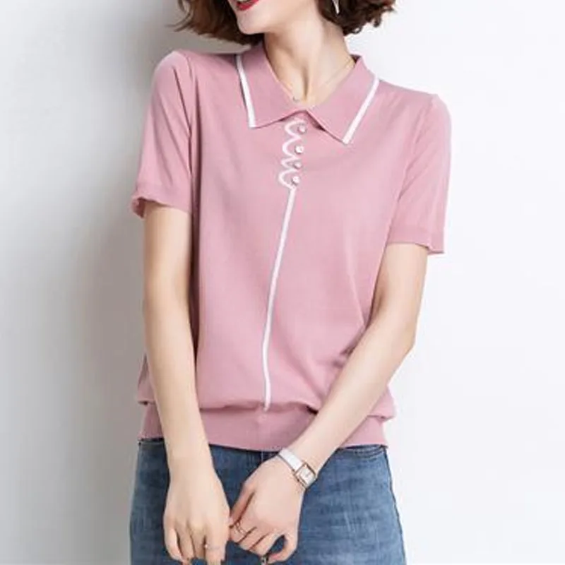 2023 Summer Lady New Square Neck Button Sweater Tops Women Casual Comfortable Fashion Refreshing Elegant T-shirt