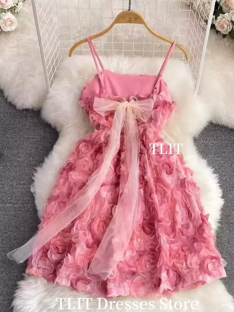 TLIT ثلاثية الأبعاد زهرة فستان سهرة فستان الزفاف صورة تبادل لاطلاق النار السباغيتي حزام حمالة صغيرة طول تول القوس مخصص حفلة رسمية