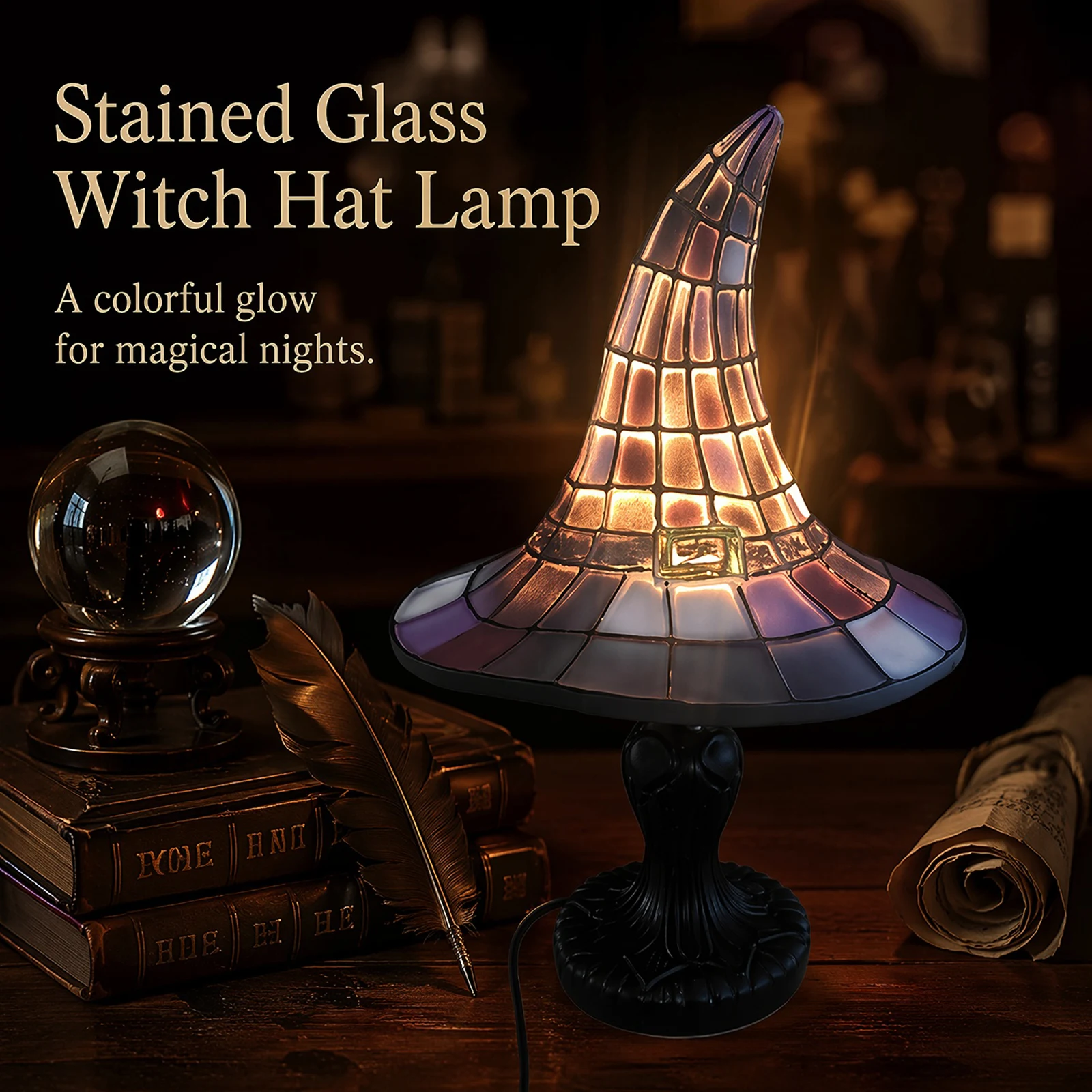 Halloween Gothic Wizard Hat Led Night Light Handmade Witch Hat Table Lamp USB Powered Resin Witch Hat Lamp Halloween Decorations